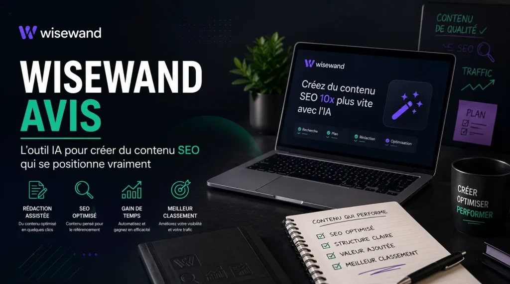 WiseWand, l'outil de rédaction par IA, affiché sur un ordinateur portable