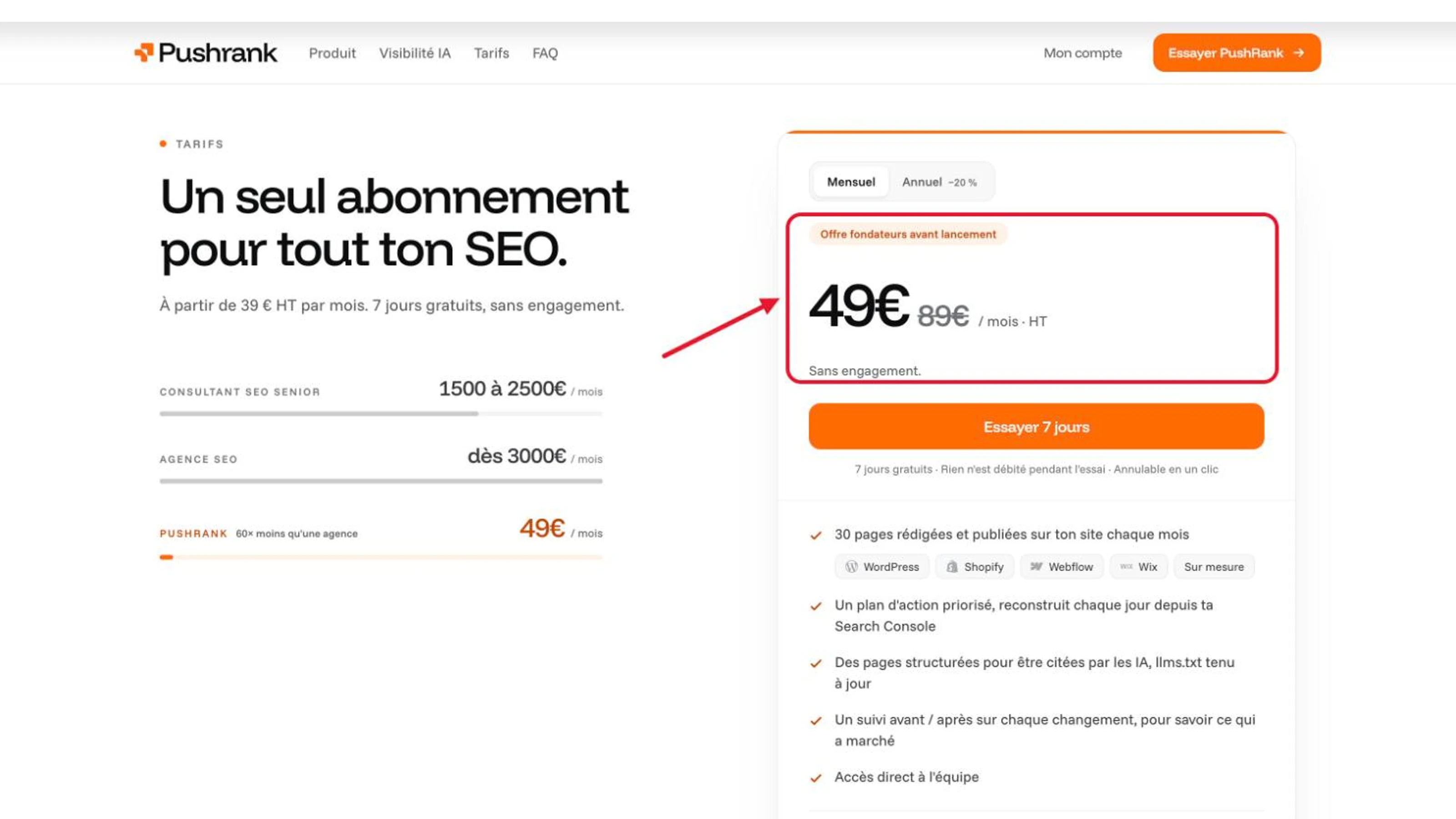 PushRank avis : offre fondateurs à 49 € HT par mois au lieu de 89 €, sans engagement
